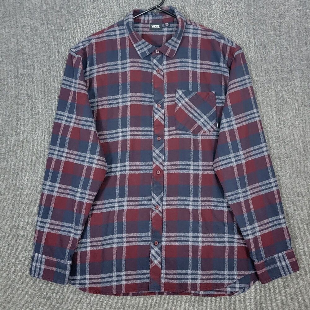 Vans Shirt Mens XXL Blue & Red Plaid Flannel Long Sleeve Button-Up